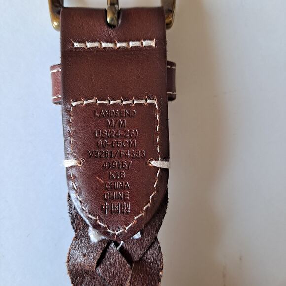 Lands' End Brown Braided Leather Belt w/ Classic Rectangle Buckle Women's Size M - Picture 8 of 9